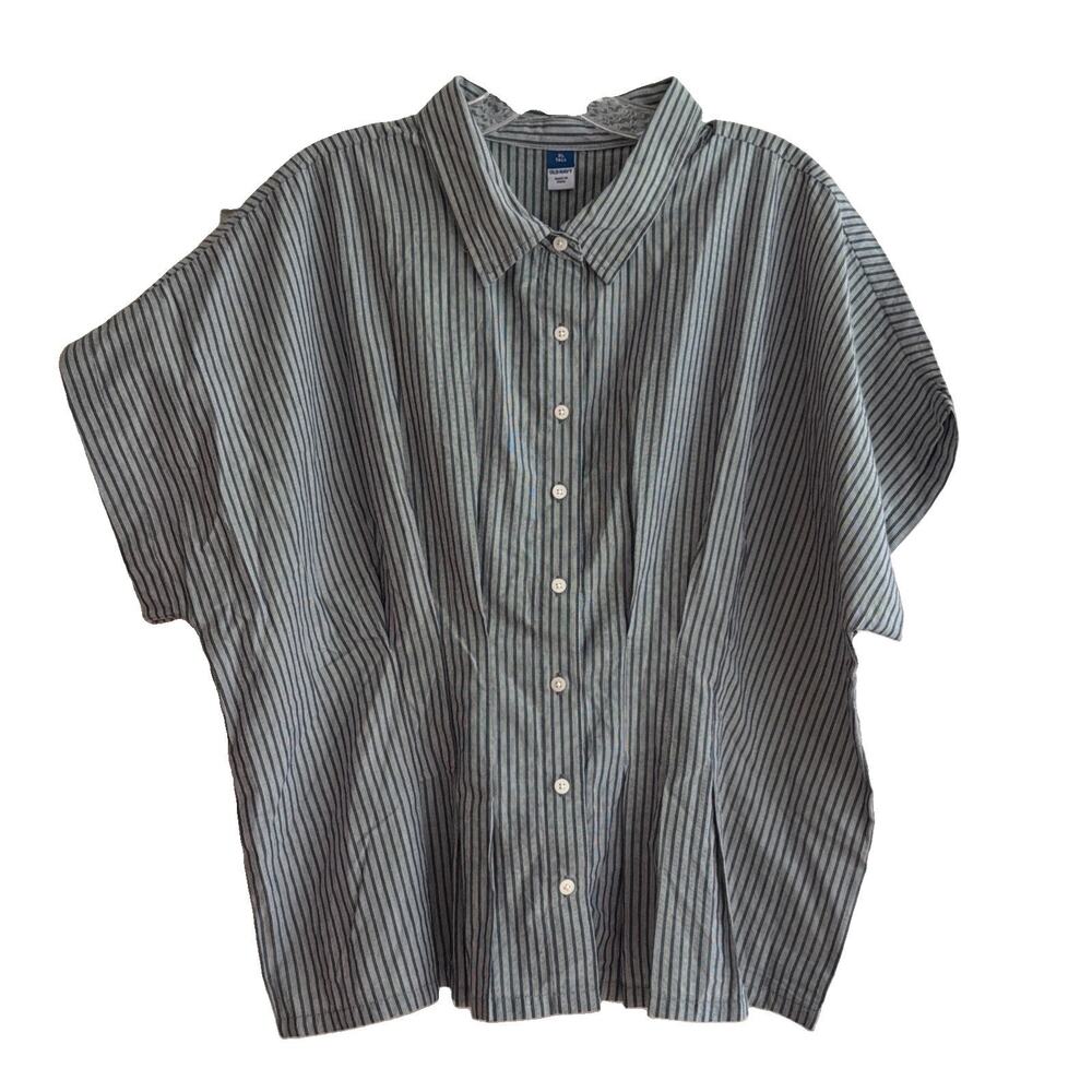 Old Navy Womens XL Tall Striped Cinched Waist Button Down Shirt Cotton NWT